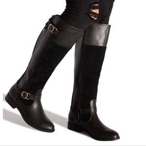NWT BROWN Knee-High Boots with Gold Hardware